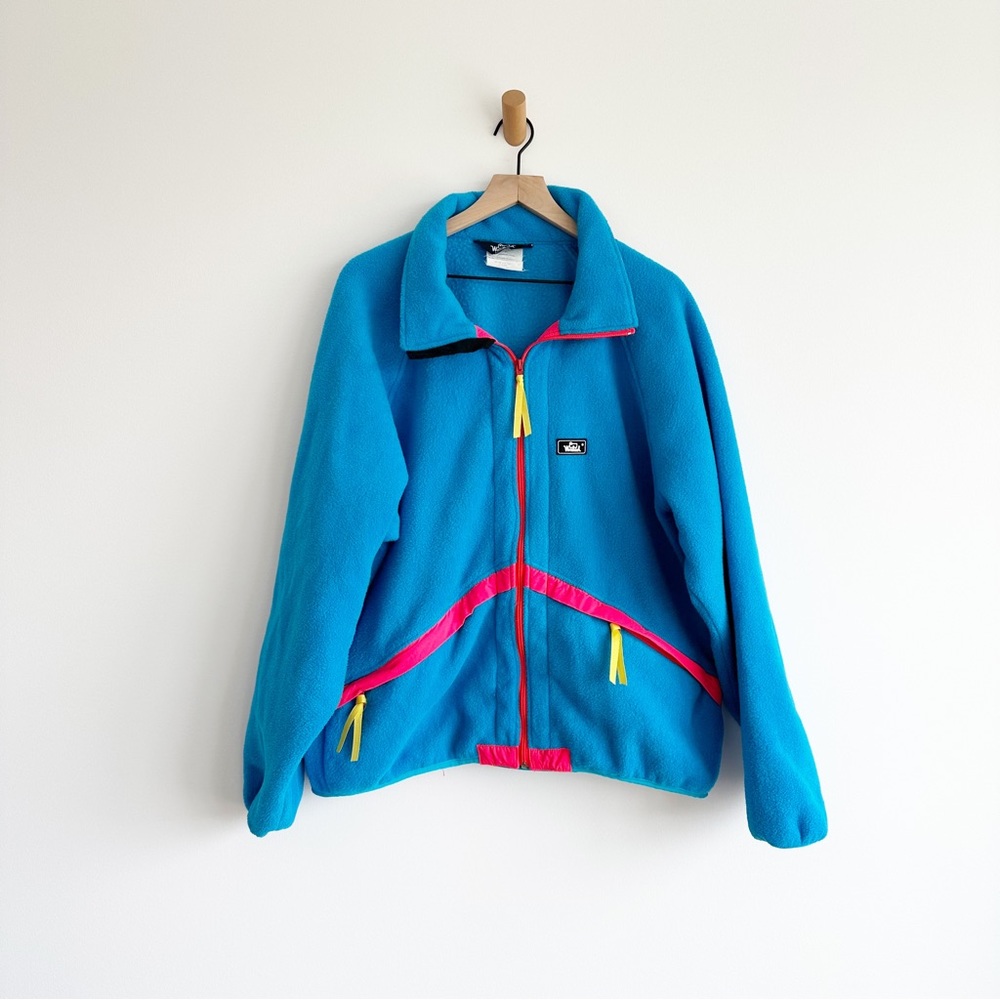 Woolrich Vintage Men’s Full Zip Fleece Jacket XL blue neon Made In USA